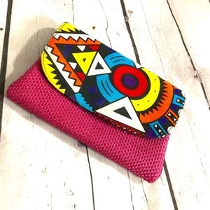 Pink Retro 90s style Clutch Purse Ankara print .